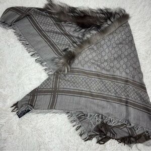Gucci GG Fox Fur Trimmed Scarf